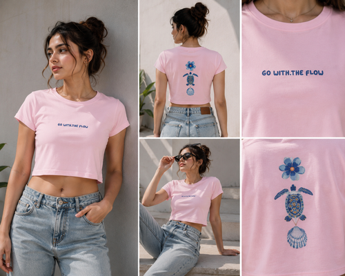 Aesthetic back print crop top for women by Street Gully, featuring stylish design and comfortable fit, shown on a model.