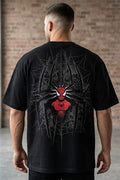 Street Gully black oversized streetwear t-shirt with Spider-Man back print.