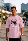 Unisex Pink Spider Print Oversized T-Shirt by Street Gully featuring drop shoulder streetwear style and bold spider graphic.
