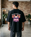 Unisex Deadly Bloom Terry Oversized Tee by Street Gully in heavyweight 260 GSM cotton blend, showing the relaxed fit and textured fabric.