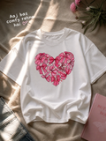 Front view of Street Gully White 100% Cotton Oversized T-shirt with Pink Bow Heart DTF print.